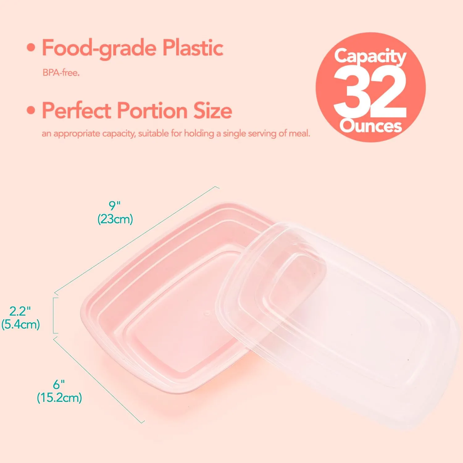 50 Pack 32OZ  Pink Meal Prep Containers, , Disposable Plastic Food Containers with Lids