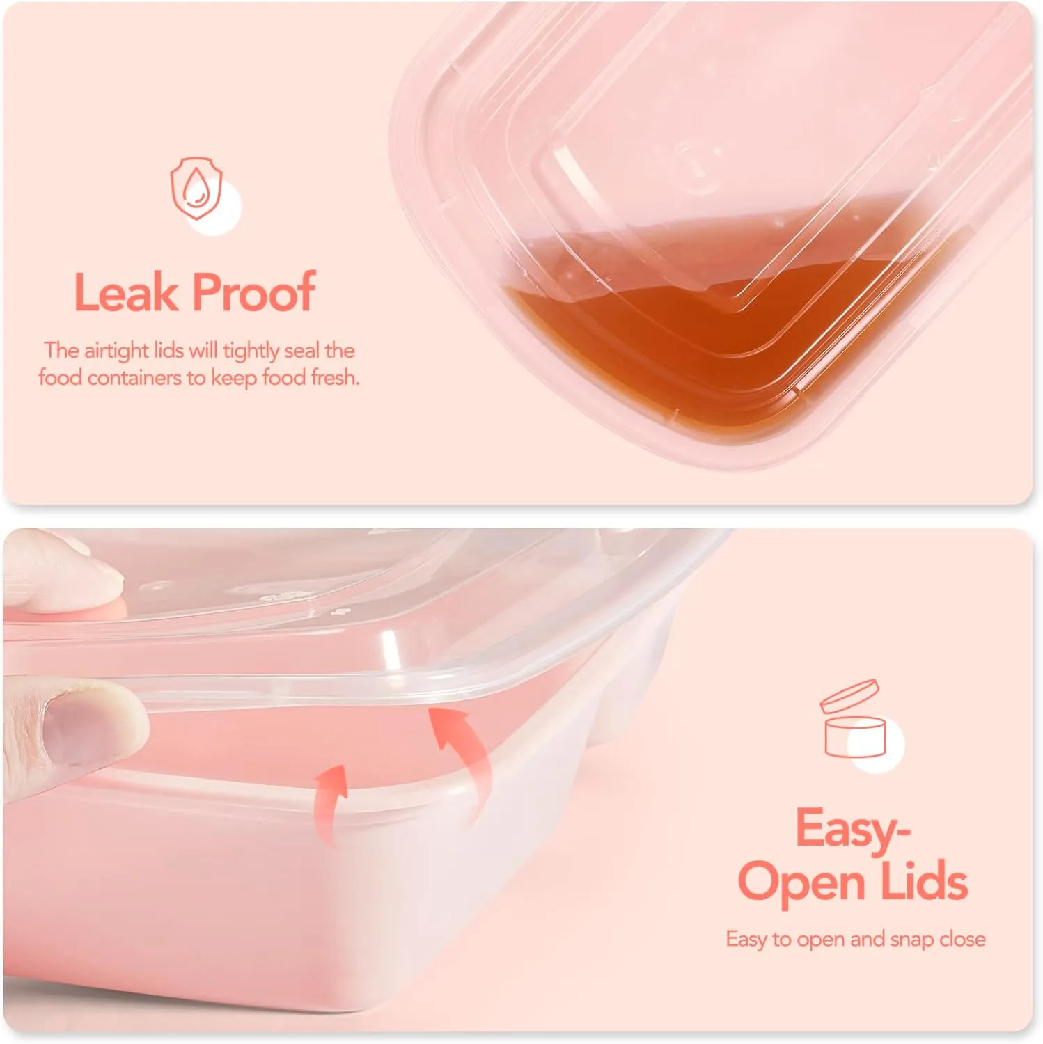 50 Pack 32OZ  Pink Meal Prep Containers, , Disposable Plastic Food Containers with Lids