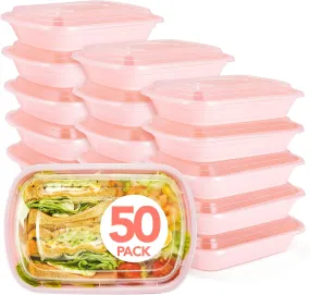 50 Pack 32OZ  Pink Meal Prep Containers, , Disposable Plastic Food Containers with Lids