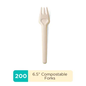 6.5 inch Renewable Fiber (Paper) Forks (200 or 600 Packs), PFAS, Bleach Free, BPI Certified, Compostable