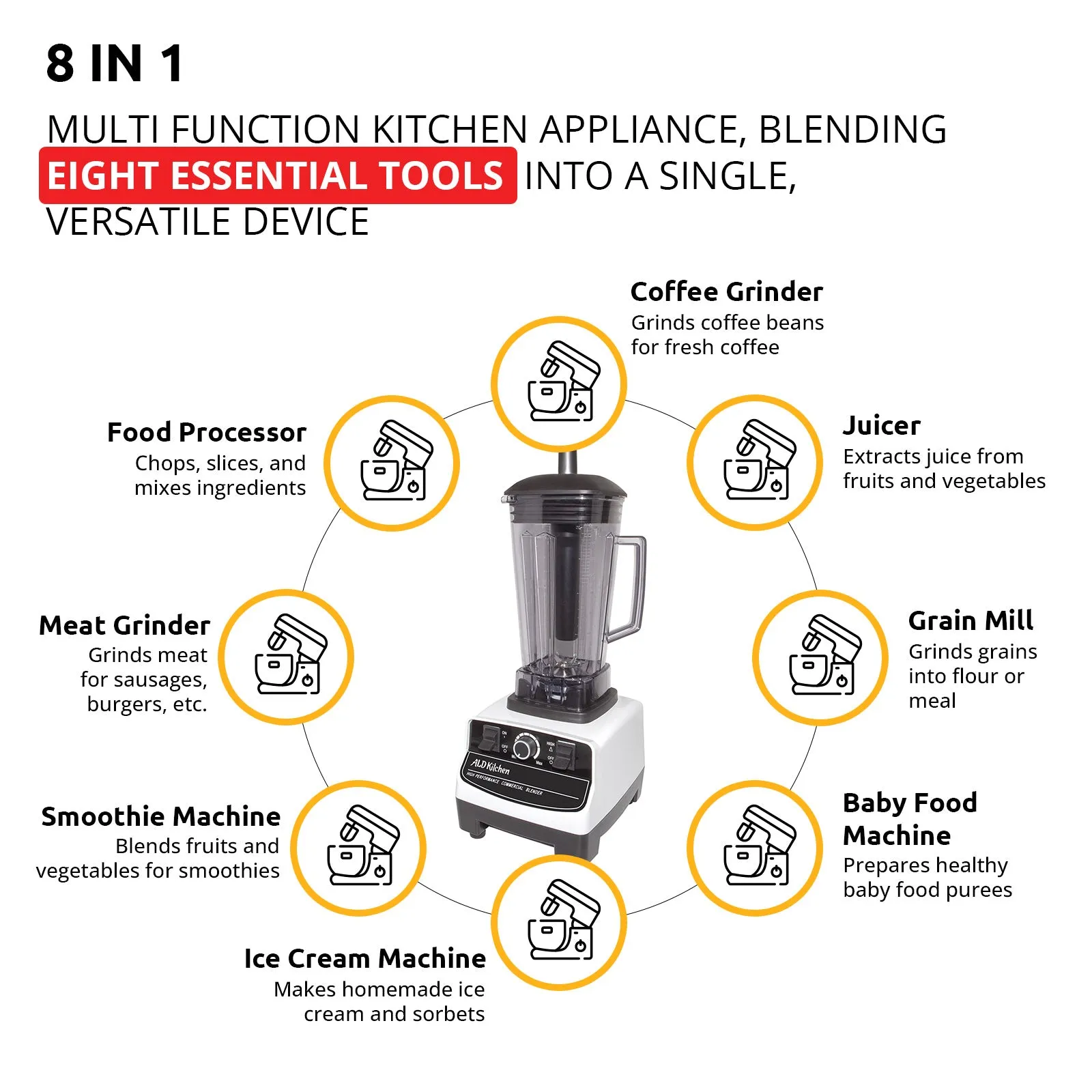 A-BL717 Commercial Blender | Electric Mixer | Portable Juice Maker | 110V