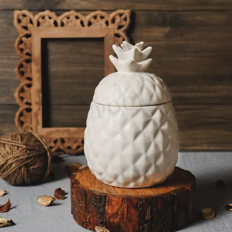 Adorable Kaolinite Ceramic Handcrafted Multipurpose Pineapple Shaped Storage Jar