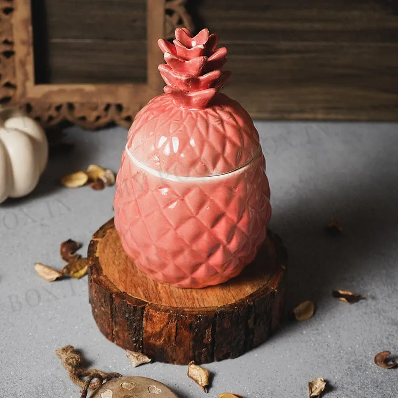 Adorable Kaolinite Ceramic Handcrafted Multipurpose Pineapple Shaped Storage Jar