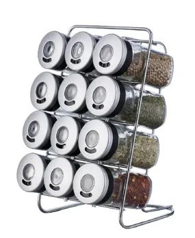 Aqua 12 Piece 80ml Spice Rack - Silver