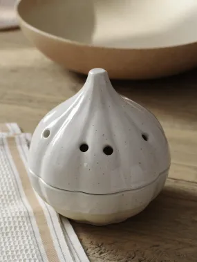 Cream Stoneware Garlic Pot