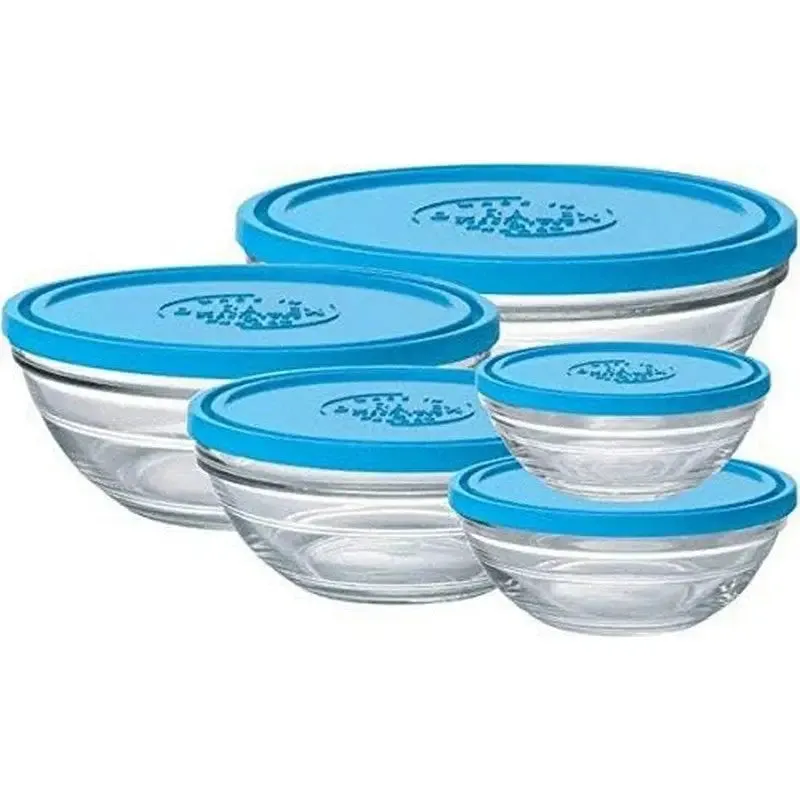 Duralex Freshbox Stackable Tempered Glass Round Bowl Set - 5 Piece