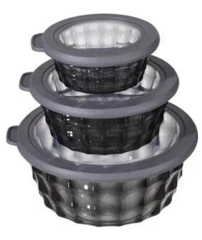 Food Storage - 6 Piece Round Hammered Container Set of 3 w/ Lids