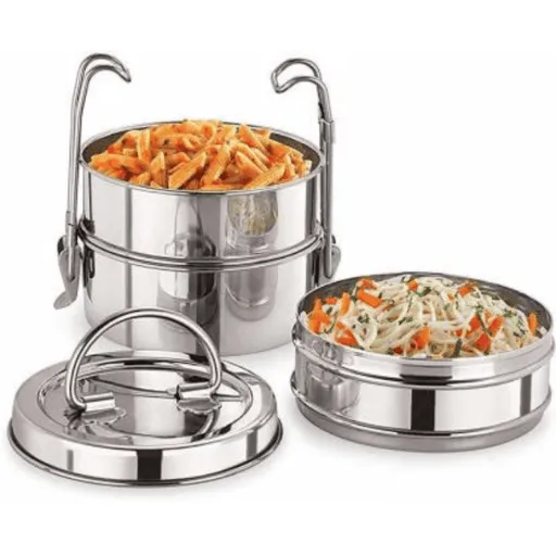 GALOOF Stainless Steel 3 Compartment Simple Tiffin/ Lunch box