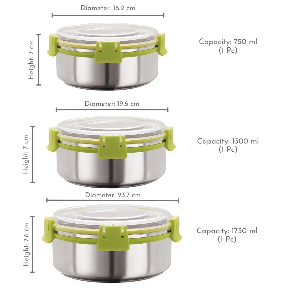 Magnus Klip Lock Airtight & Leakproof Containers (750ml, 1300ml, 1750ml) - Set of 03