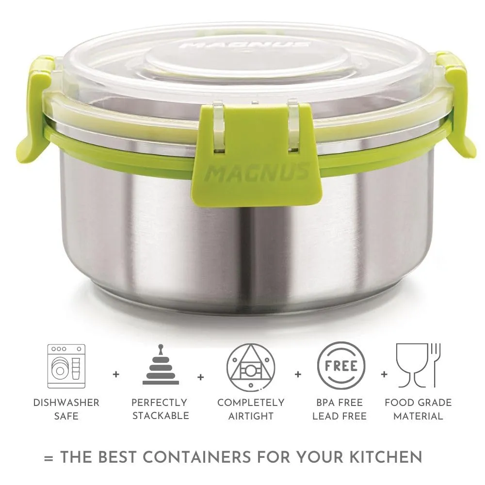 Magnus Klip Lock Stainless Steel Airtight Leakproof Storage Container, 450 ML Each, Set of 10 - Ideal for Kitchen, Perfect Lunch Boxes for Office Men