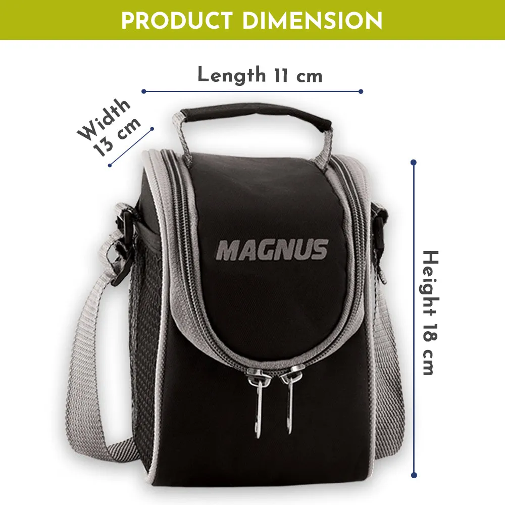 Magnus Opal-2 Microwave Steam Lock Stainless Steel Lunch Box Set - Leak-Proof Lunch Box for Kids, Men, Women | 350ml x 2 Tiffin Containers with Bag | Lunch Boxes for Office Men - Black